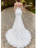 Beaded Thin Straps Ivory Lace Tulle Anniversary Wedding Dress